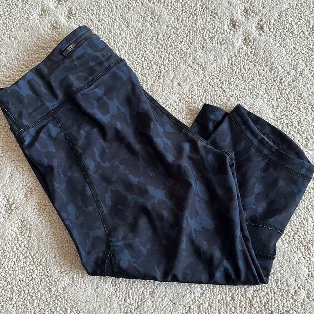 Alala Blue Camo Mesh Paneled Capri Leggings